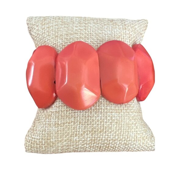 Vintage Chunky Orange Coral Beaded Bracelet Stretch Faceted Estate 1.5" Wide 6" - Picture 1 of 5